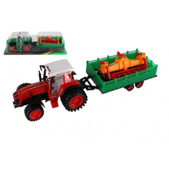 Traktor s vlekom s kombajnovým valcom plast 46cm na zotrvačník 2 farby v blistri