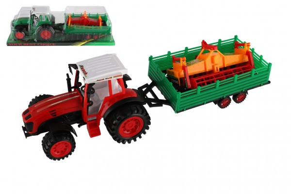Traktor s vlekom s kombajnovým valcom plast 46cm na zotrvačník 2 farby v blistri