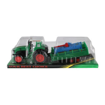 Traktor s vlekom s rotavátorom plast 52cm na zotrvačník 2 farby v blistri