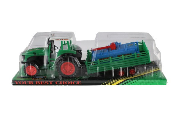 Traktor s vlekom s rotavátorom plast 52cm na zotrvačník 2 farby v blistri