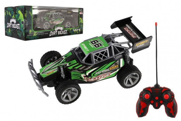 Auto RC Buggy rýchlostný plast 23cm 27MHz na batérie zelené v krabici 35x13,5x18cm