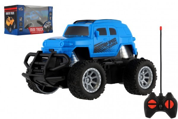 Auto RC mini truck plast 12cm 27MHz na batérie so svetlom modrej v krabici 18x11,5x10cm
