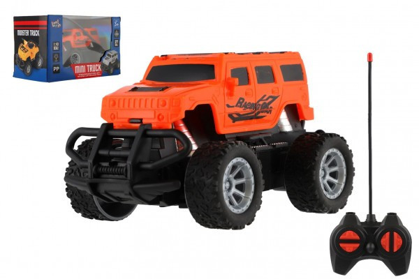 Auto RC mini truck plast 12cm 27MHz na batérie so svetlom oranžovej v krabici 18x11,5x10cm