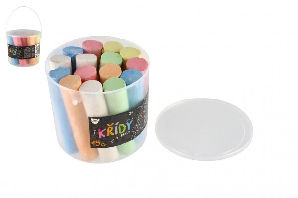 Kriedy farebné chodníkové 15ks vo vedierku 12x11cm