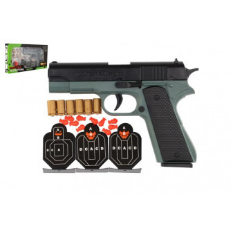 Pištoľ na penové náboje plast 19cm + terče 3ks, náboje 34x18x4, 5cm