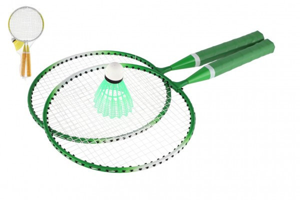 Badminton sada detská kov/plast 2 pálky + 1 košíček 2 farby v sieťke 23x45x6cm