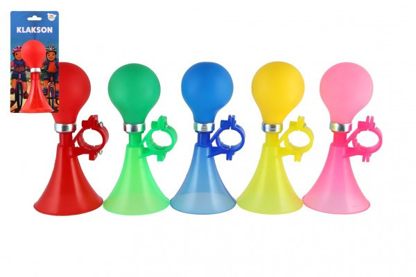 Klaksón trúbka na bicykel 14cm 5 farieb na karte 10,5x22cm