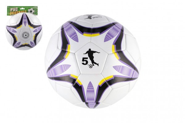 Lopta futbalová nafúknutá šitá 23cm fialovobiela v sieťke