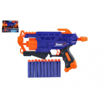 Pištoľ na penové náboje 28cm plast + 10 ks nábojov v krabici 31x22x7cm