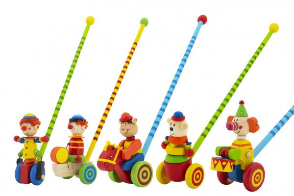 Striekadlo klaun tlačiace 60cm drevo s tyčkou mix farieb v sáčku 12m+