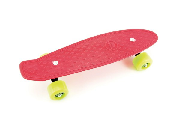 Skateboard - pennyboard 43cm, nosnosť 60kg plastovej osi, červený, zelené kolesá