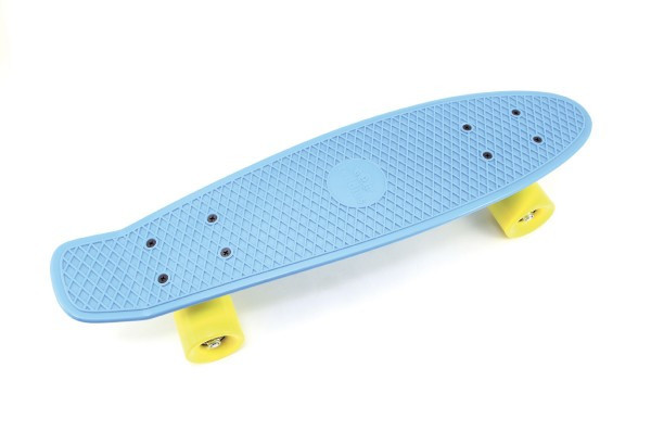 Skateboard - pennyboard 60cm nosnosť 90kg, kovové osi, modrá farba, žlté kolesá