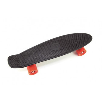 Skateboard - pennyboard 60cm nosnosť 90kg, kovové osi, čierna farba, oranžové kolesá