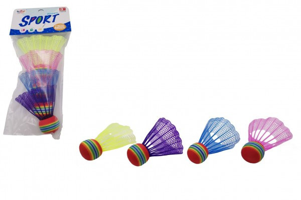 Loptičky/Košíčky na bedminton farebné 4ks plast vo vrecku 10,5x27x5cm