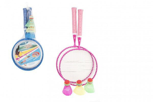 Badminton sada dětská kov/plast 2 pálky + 1 košíček 2 barvy v síťce 23x45x6cm