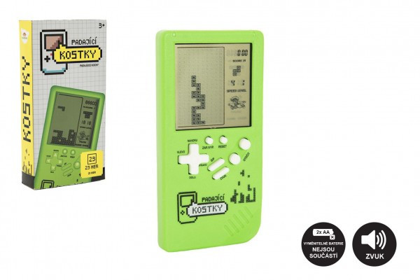 Digitálna hra Padajúce kocky hlavolam plast 7x14cm zelená na batérie so zvukom v krabičke 7,5x1