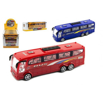 Autobus plast 25cm na zotrvačník 3 farby v krabici 26x8,5x7cm