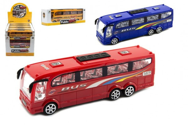Autobus plast 25cm na zotrvačník 3 farby v krabici 26x8,5x7cm