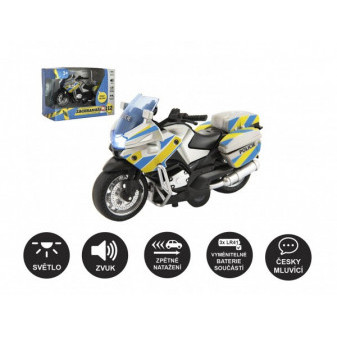 Motorka policajná 12cm kov/plast česky hovoriaca na spätné nat. na bat. so svetlom/zvukom v krab.1