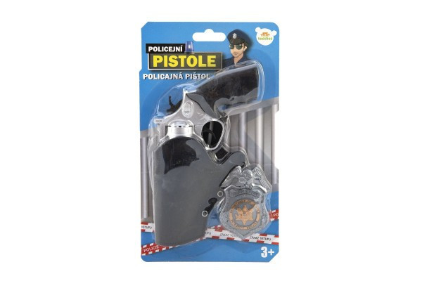 Policajná pištoľ klapacia 20 cm v puzdre s odznakom plast na karte