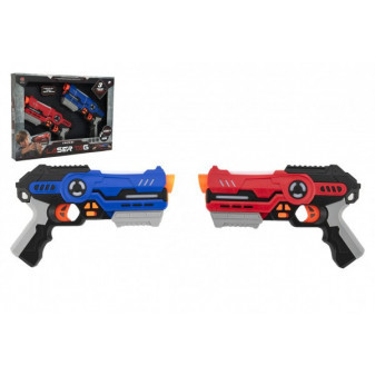 Pištoľ 2ks laser game plast 25cm na batérie so zvukom a so svetlom v krabici 46x33x6cm