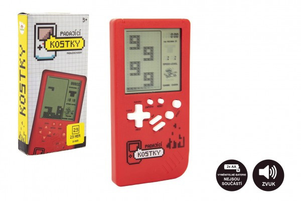 Digitálna hra Padajúce kocky hlavolam plast 7x14cm červená na batérie so zvukom v krabičke 7,5x