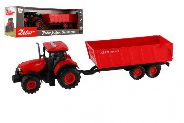 Traktor Zetor s valníkom plast 36cm na zotrvačník na bat. so svetlom so zvukom v krabici 39x13x1