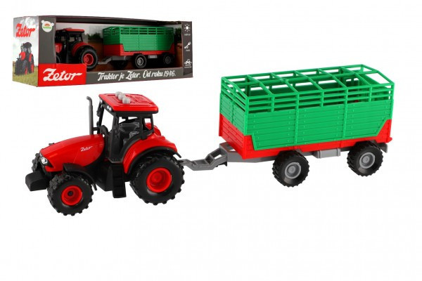 Traktor Zetor s vlekom plast 36cm na zotrvačník na bat. so svetlom so zvukom v krabici 39x13x13c