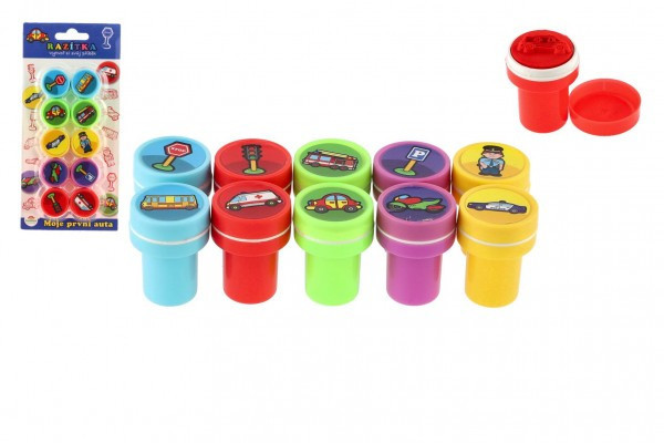 Pečiatky samotlačné Moje prvé autá plast 10ks 2,5x4cm na karte