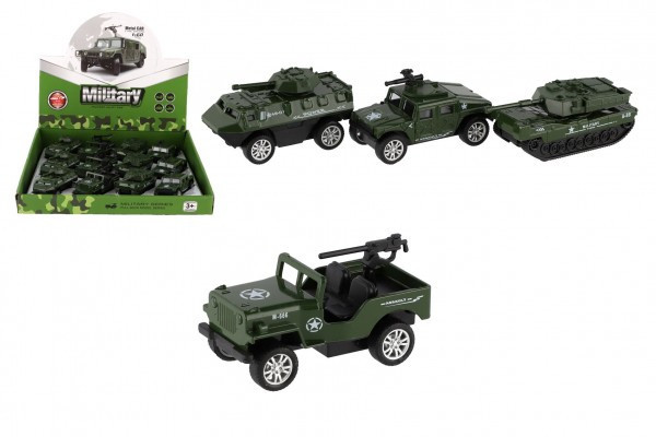 Auto vojenské mini kov/plast 7-8cm na spätné natiahnutie 4 druhy