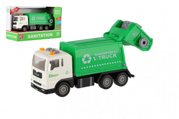 Auto smetiarske plast 17cm na zotrvačník na batérie so svetlom so zvukom v krabici 21x13x9cm