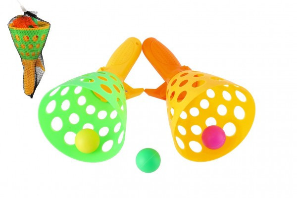 Catch ball hra/chytanie loptičky 2ks plast 19cm + 3 loptičky v sieťke