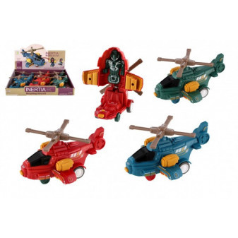 Vrtulník/Helikoptéra s robotem plast 15cm na setrvačník 3 barvy 6ks v boxu