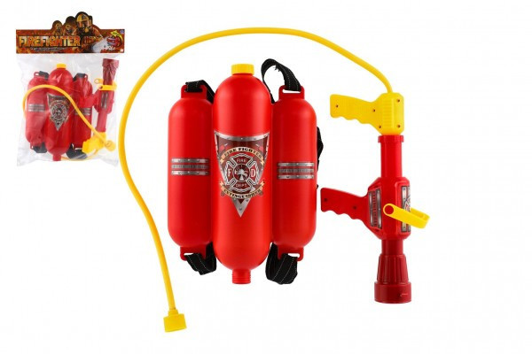 Vodná pištoľ hasičská so zásobníkom na chrbát plast v sáčku 34x48x7cm