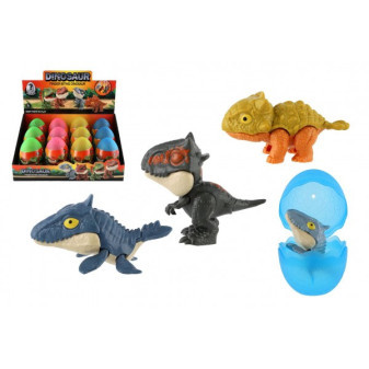 Dinosaurus kousací ve vajíčku plast 10cm 4 barvy 12ks v boxu