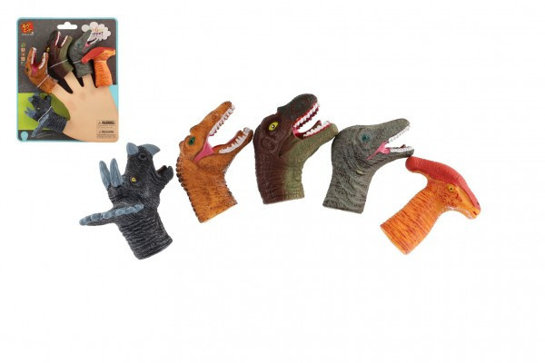 Maňuška prstová dinosaury 5ks guma 6cm na karte 16,5x20cm