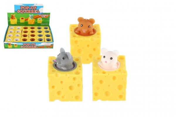 Myška v syre mačkací antistresový plast 3 farby v sáčku 5x5cm
