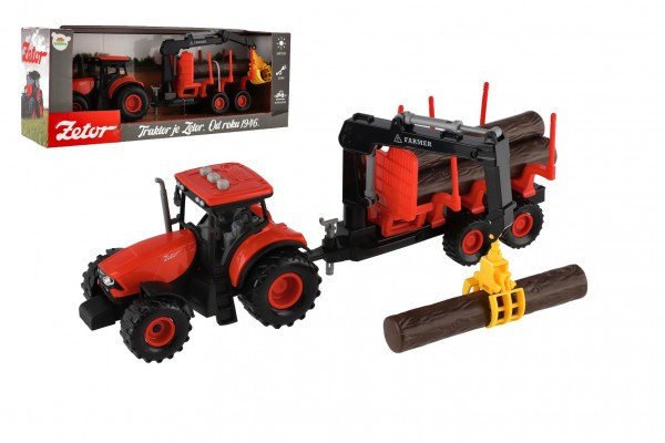 Traktor Zetor s vlekom s naklad. ramenom plast 36cm na zotrvačník na bat. sa svet. sa zvuk. v kr