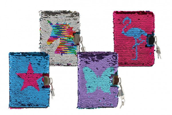 Zápisník/blok s flitrami meniacimi sa zámkom mix druhov v sáčku 11x15x2cm