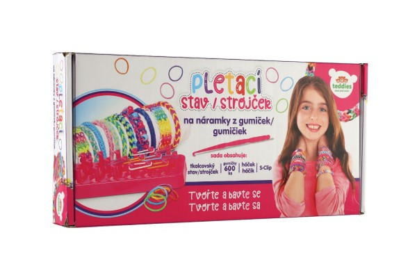 Urob si svoj náramok - gumičky 600ks + náčinie + pletacie stav na náramky v krabičke 27x13x4cm