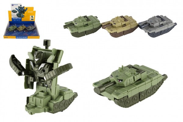 Transformer tank/robot plast 14cm na zotrvačník 3 farby