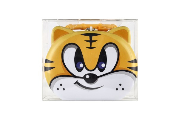 Pokladnička mačka/mačička plechová so zámkom 14x12cm 3 farby v plastovej krabičke