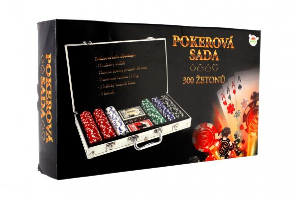 Poker sada 300ks + karty + kocky v hliníkovom kufríku v krabici 40x24x8cm