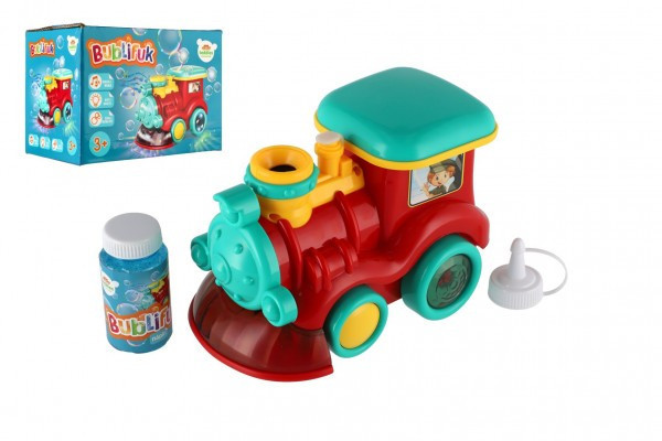 Bublifuk lokomotíva + náplň plast 18cm na batérie so zvukom so svetlom v krabičke 19x14x11, 5cm