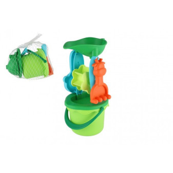 Sada na piesok plast vedro so sitkom 13x10cm, lopatka, hrabličky, mlynček v sieťke