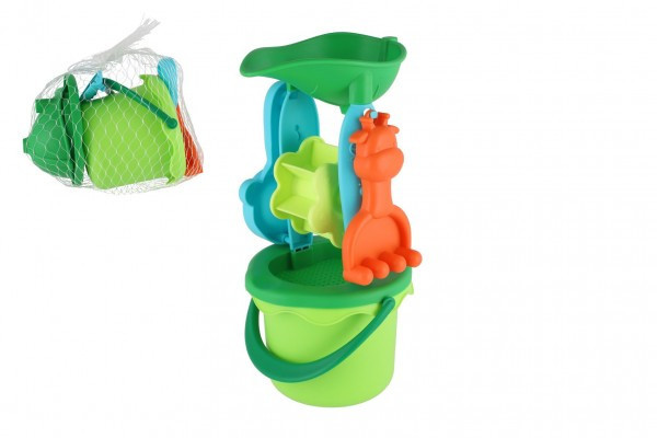 Sada na piesok plast vedro so sitkom 13x10cm, lopatka, hrabličky, mlynček v sieťke