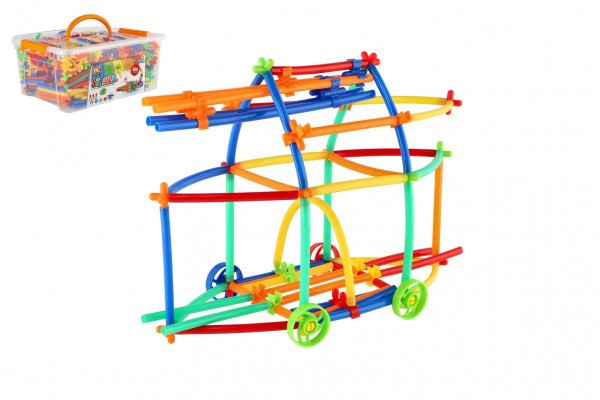 Stavebnica kreatívna zo slamiek/slamiek plast 800ks v plastovej krabici 29x12x20cm