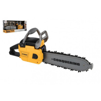 Motorová píla reťazové náradie plast 42cm na batérie so zvukom so svetlom v krabici 43x19x10cm