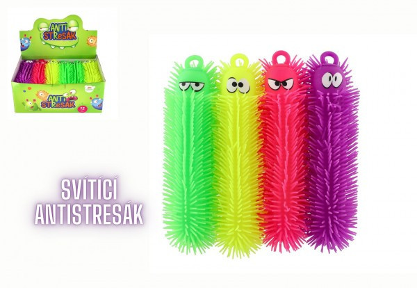 Húsenica antistresová mačkací silikón 30cm na batérie so svetlom 4 farieb v sáčku