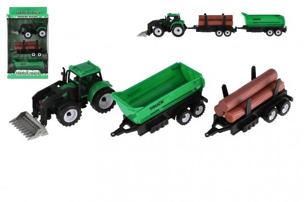 Traktor s vlekom 2ks plast 17cm na voľný chod v krabičke 20x34x7, 5cm